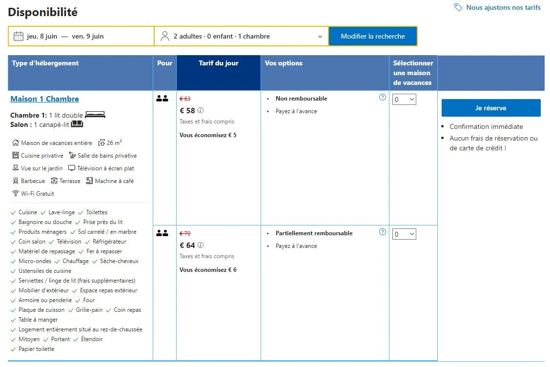 calendrier de disponibilite sur booking pour un gîte