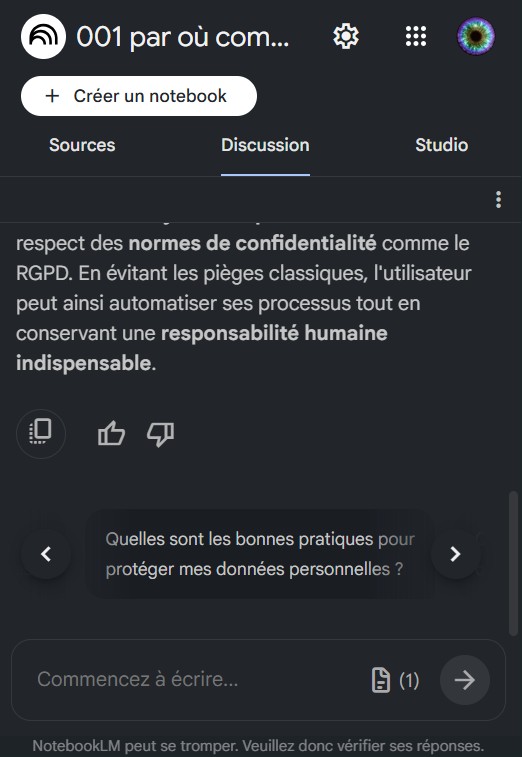 Assistant IA intégré Pragmia — interface NotebookLM avec questions sur le contenu du cours