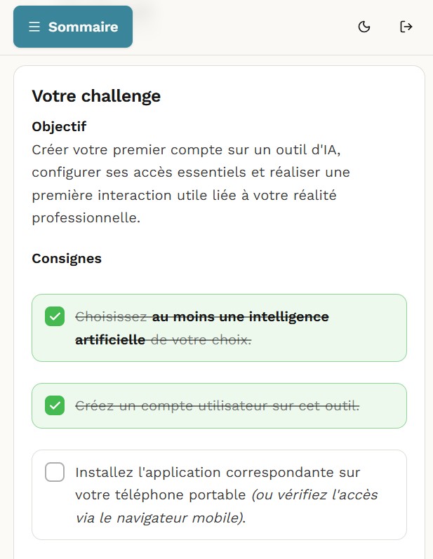 Challenge Pragmia — objectif professionnel concret avec checklist de consignes à cocher