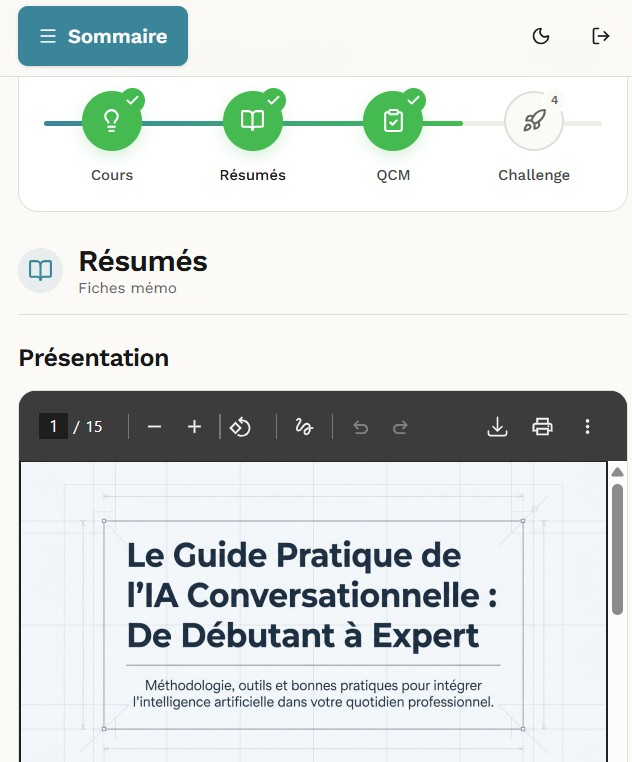 Résumé PDF téléchargeable d'un chapitre Pragmia — guide pratique 15 pages visualisé dans la plateforme